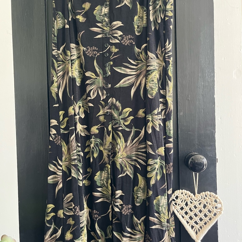 Briggs New York Black Maxi Skirt with Green and Cream Floral Print